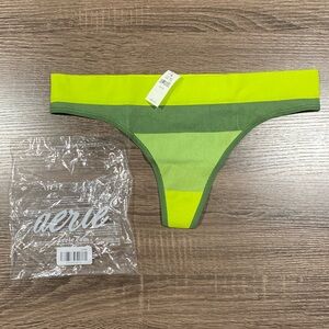 NWT - Aerie Ribbed Seamless Thong Panties - Green Stripes - XXL